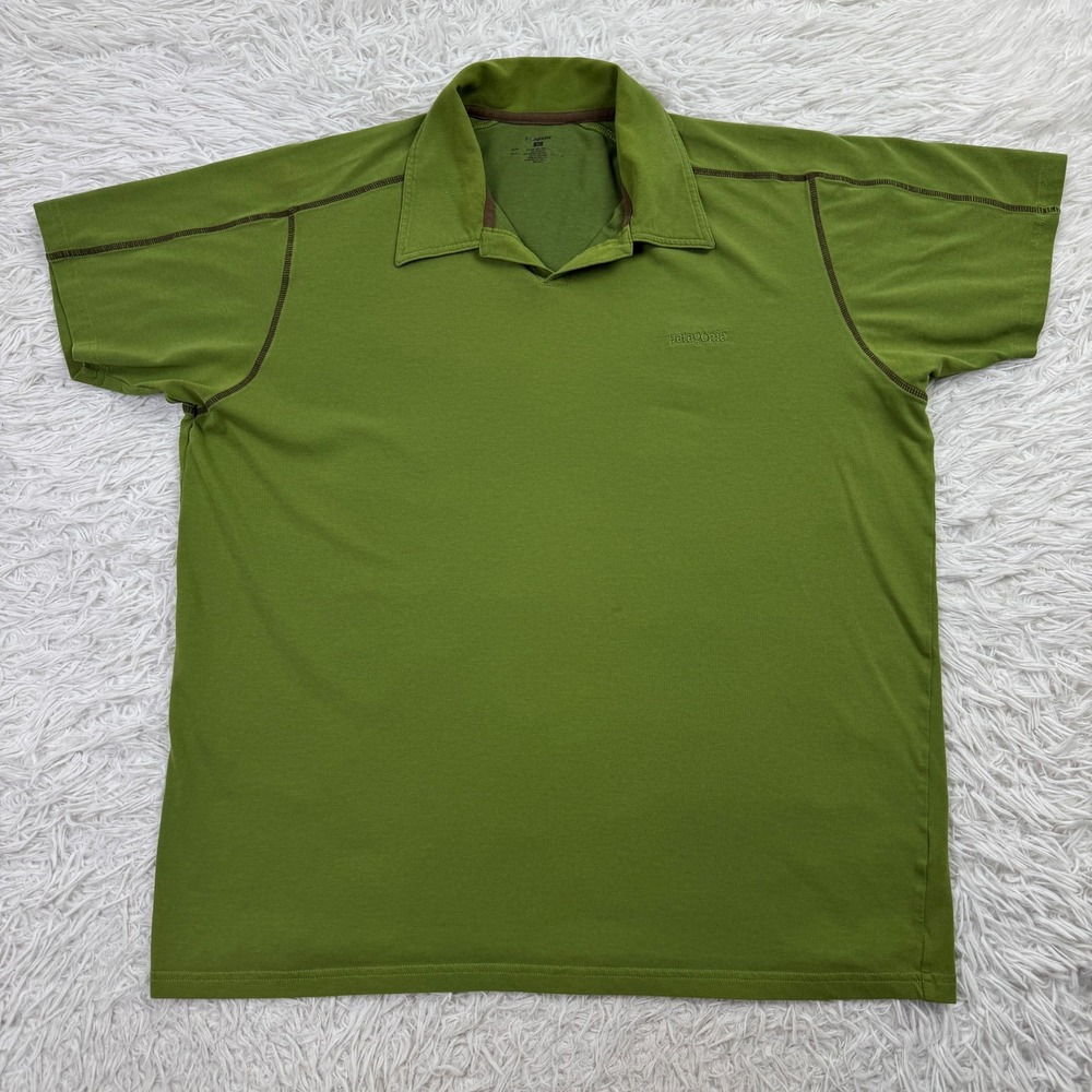 Patagonia Shirt Mens Extra Large Green Short Sleeve Polo Cotton Blend Stretch L